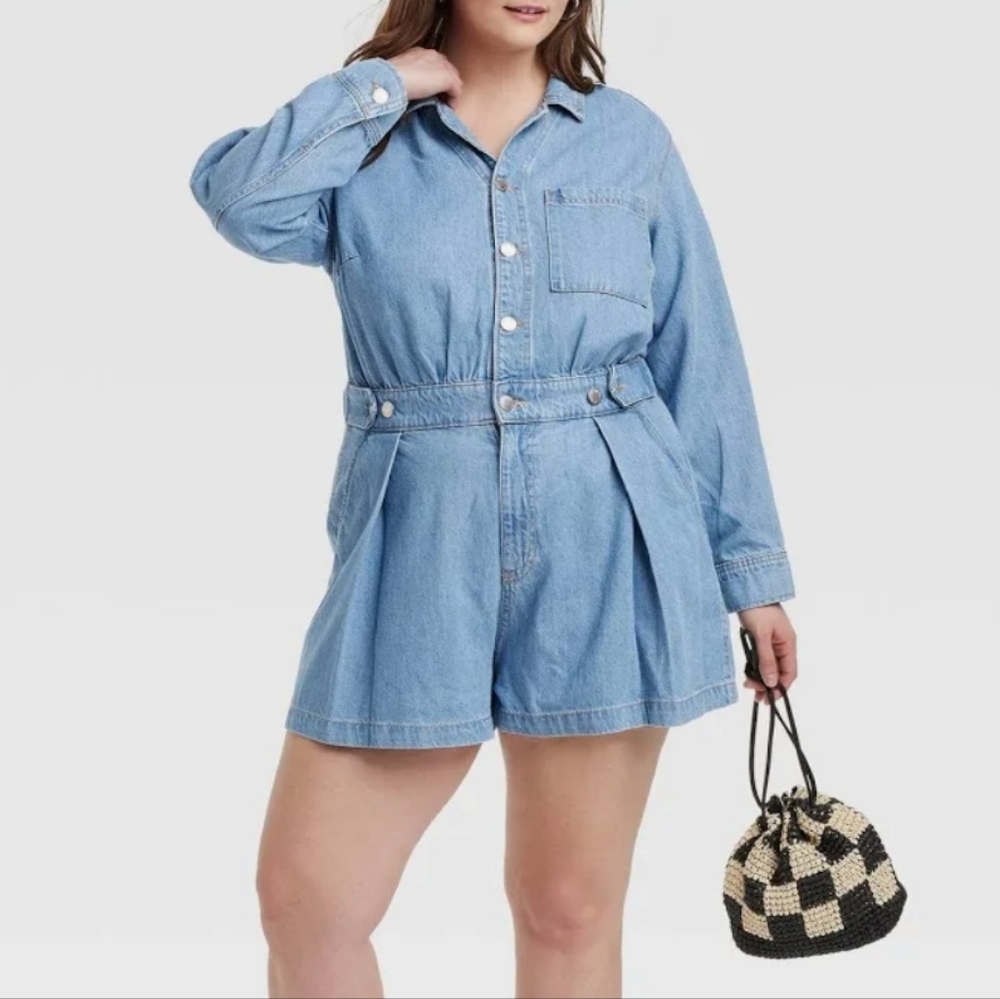 Universal Thread Denim Long Sleeve Button Front Romper